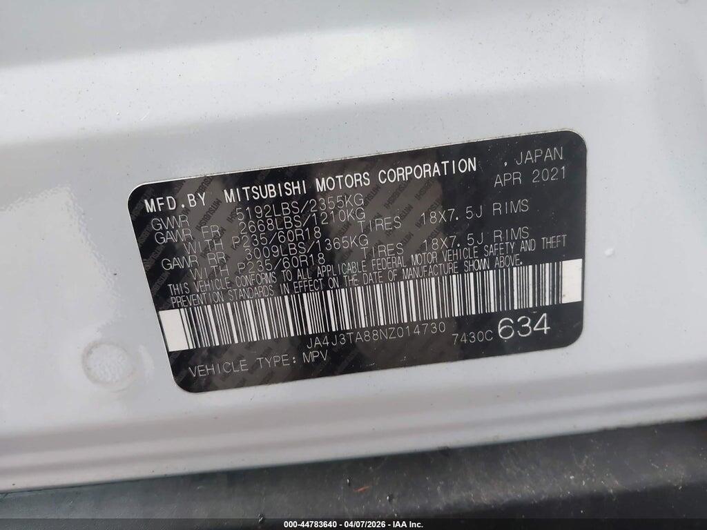 JA4J3TA88NZ014730 2022 MITSUBISHI OUTLANDER photo no. 9