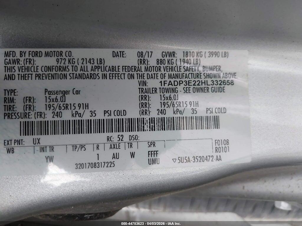 1FADP3E22HL332658 2017 FORD FOCUS photo no. 9