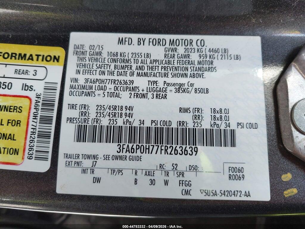 3FA6P0H77FR263639 2015 FORD FUSION photo no. 9