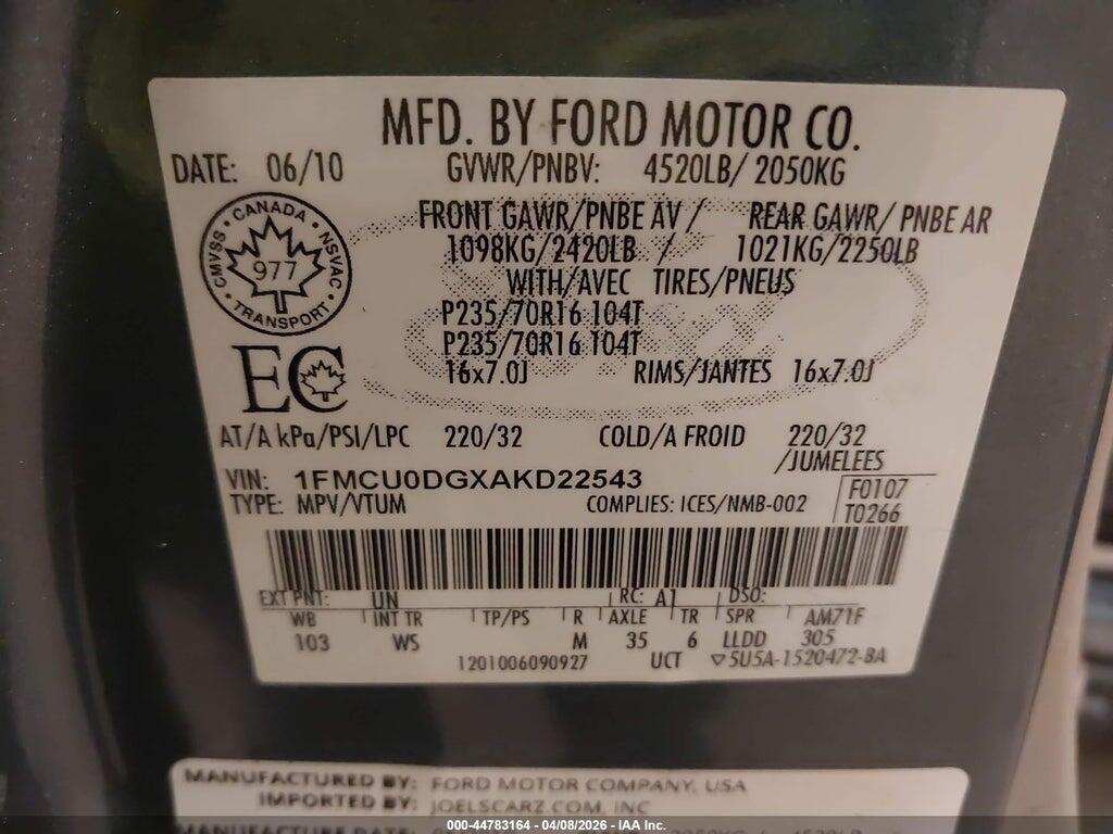 1FMCU0DGXAKD22543 2010 FORD ESCAPE photo no. 9