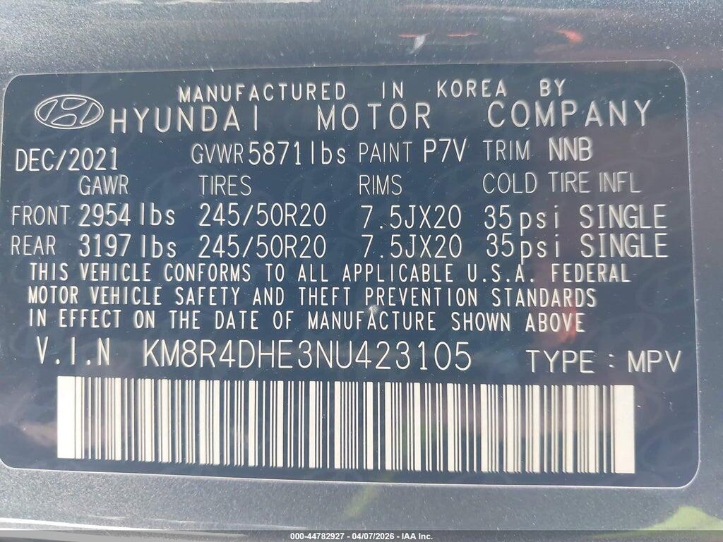 KM8R4DHE3NU423105 2022 HYUNDAI PALISADE photo no. 9