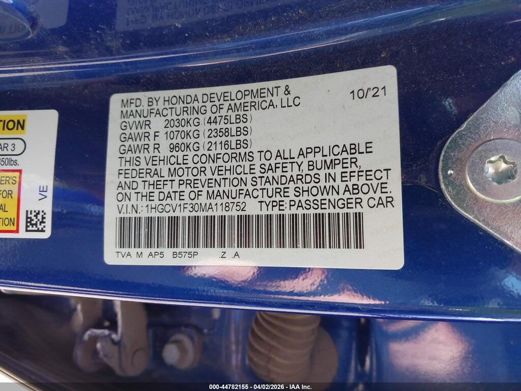 1HGCV1F30MA118752 2021 HONDA ACCORD photo no. 9