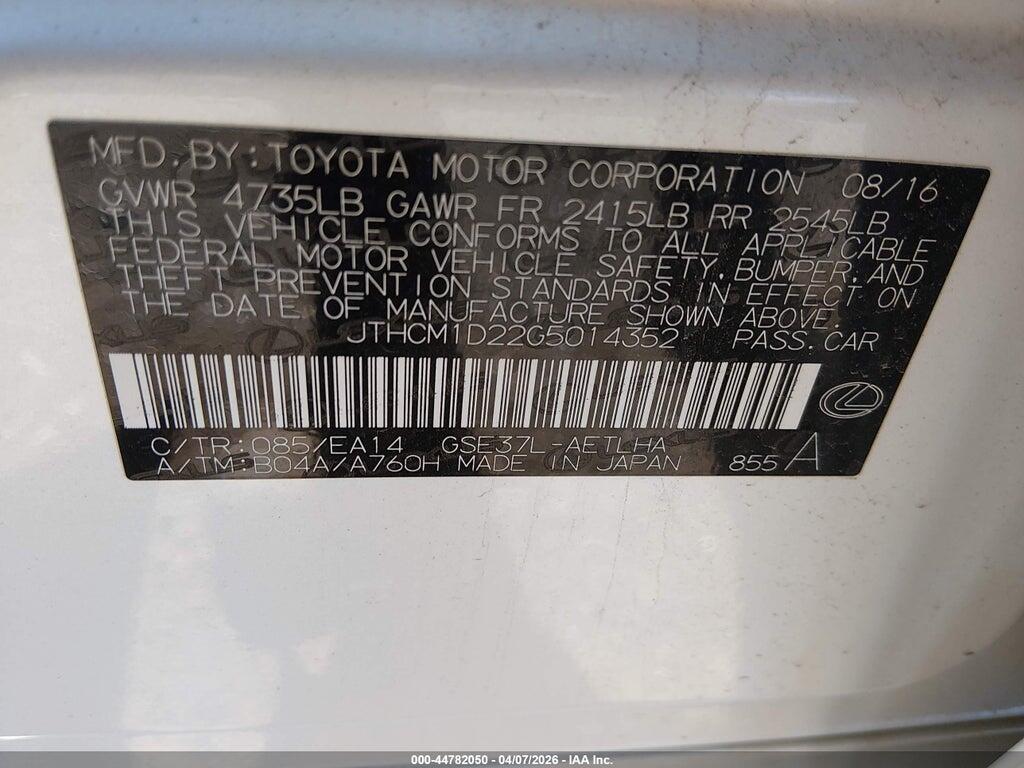 JTHCM1D22G5014352 2016 LEXUS IS 300 photo no. 9