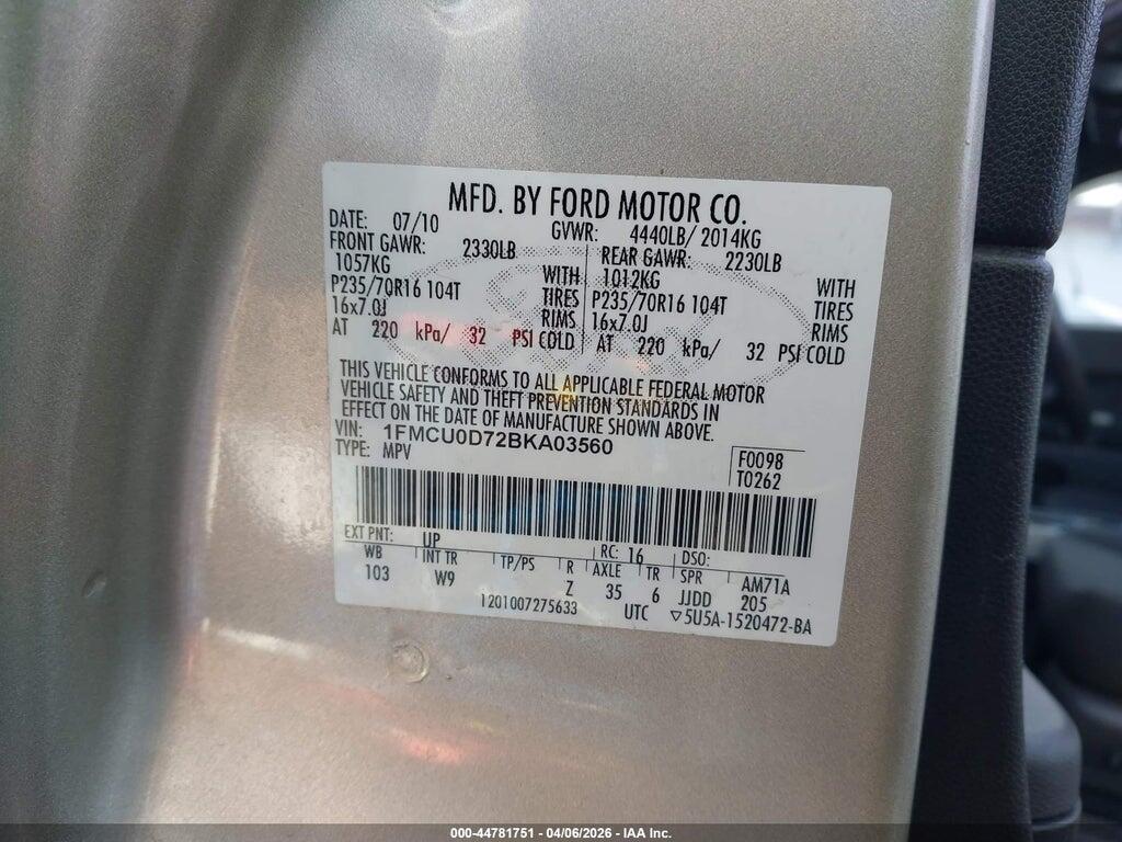 1FMCU0D72BKA03560 2011 FORD ESCAPE photo no. 9