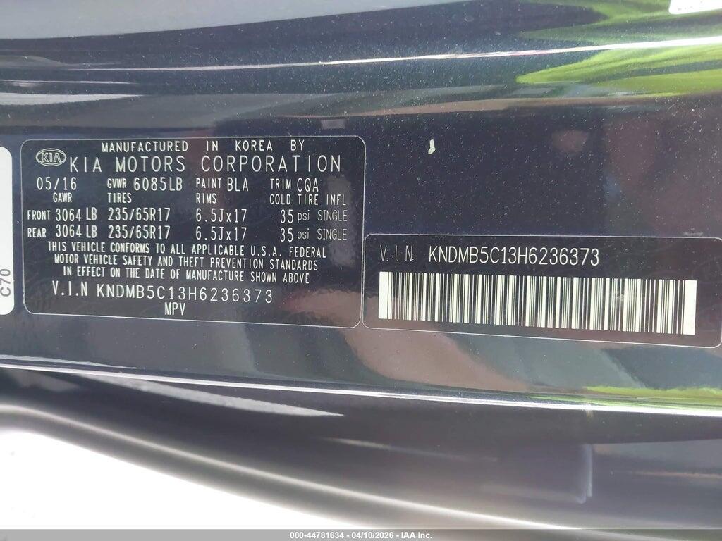 KNDMB5C13H6236373 2017 KIA SEDONA photo no. 9