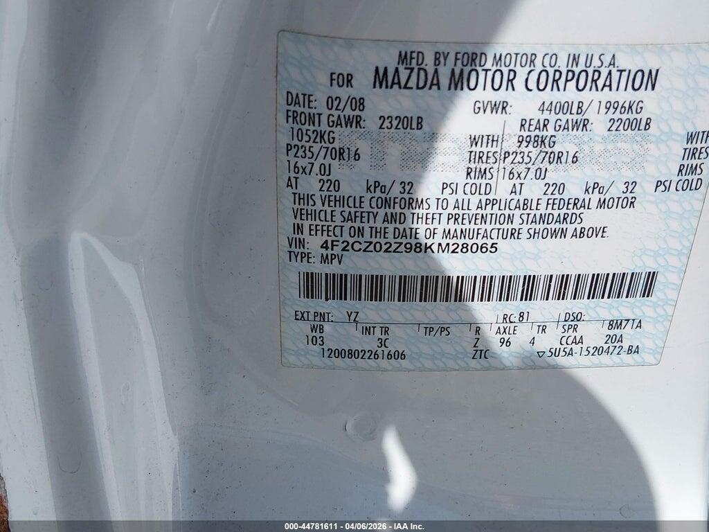 4F2CZ02Z98KM28065 2008 MAZDA TRIBUTE photo no. 9