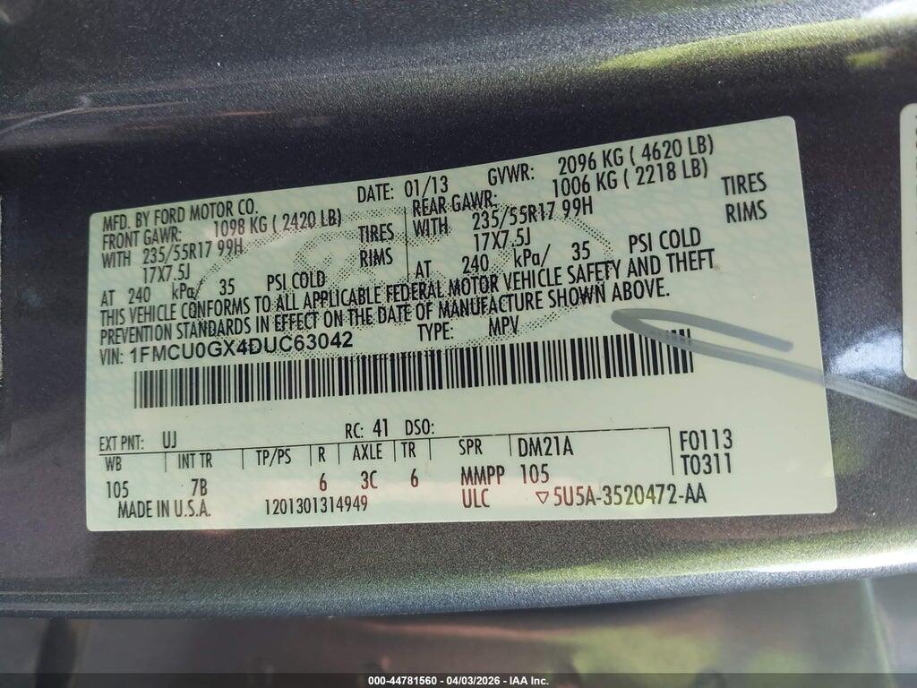 1FMCU0GX4DUC63042 2013 FORD ESCAPE photo no. 9