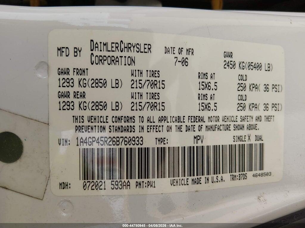 1A4GP45R26B760933 2006 CHRYSLER TOWN & COUNTRY photo no. 9