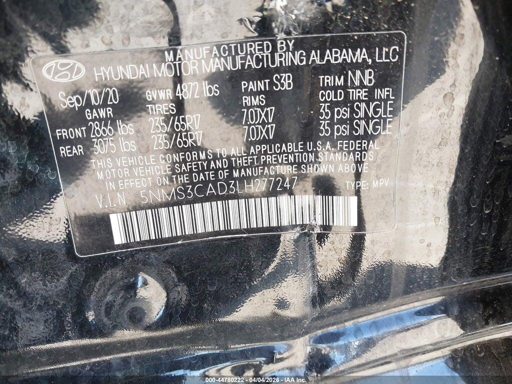 5NMS3CAD3LH277247 2020 HYUNDAI SANTA FE photo no. 9