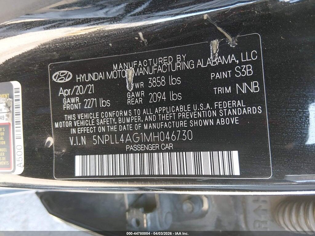 5NPLL4AG1MH046730 2021 HYUNDAI ELANTRA photo no. 9