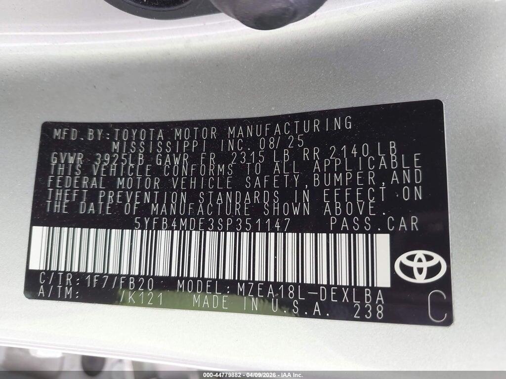 5YFB4MDE3SP351147 2025 TOYOTA COROLLA photo no. 9
