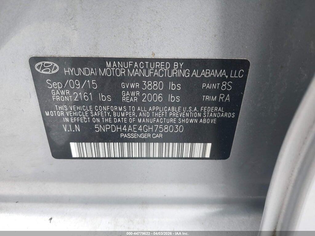 5NPDH4AE4GH758030 2016 HYUNDAI ELANTRA photo no. 9