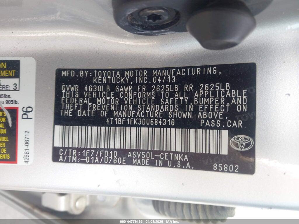 4T1BF1FK3DU684316 2013 TOYOTA CAMRY photo no. 9