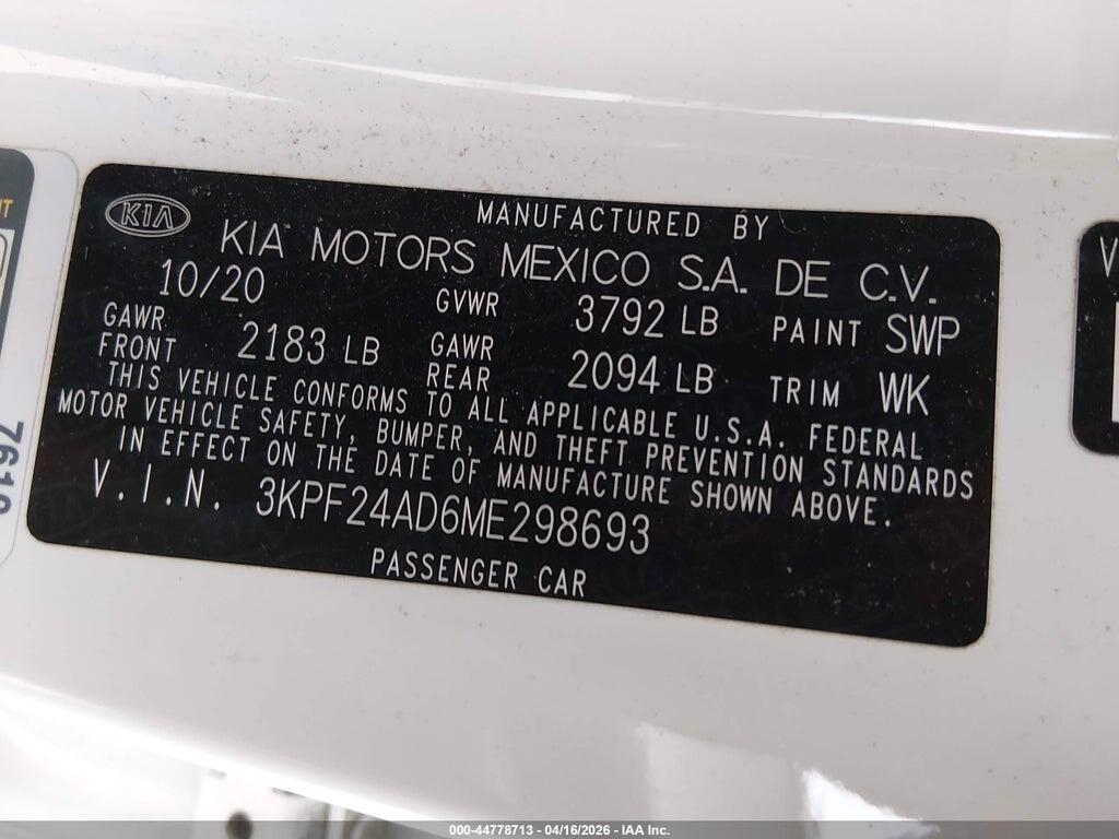 3KPF24AD6ME298693 2021 KIA FORTE photo no. 9