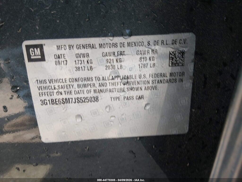 3G1BE6SM7JS525038 2018 CHEVROLET CRUZE photo no. 9
