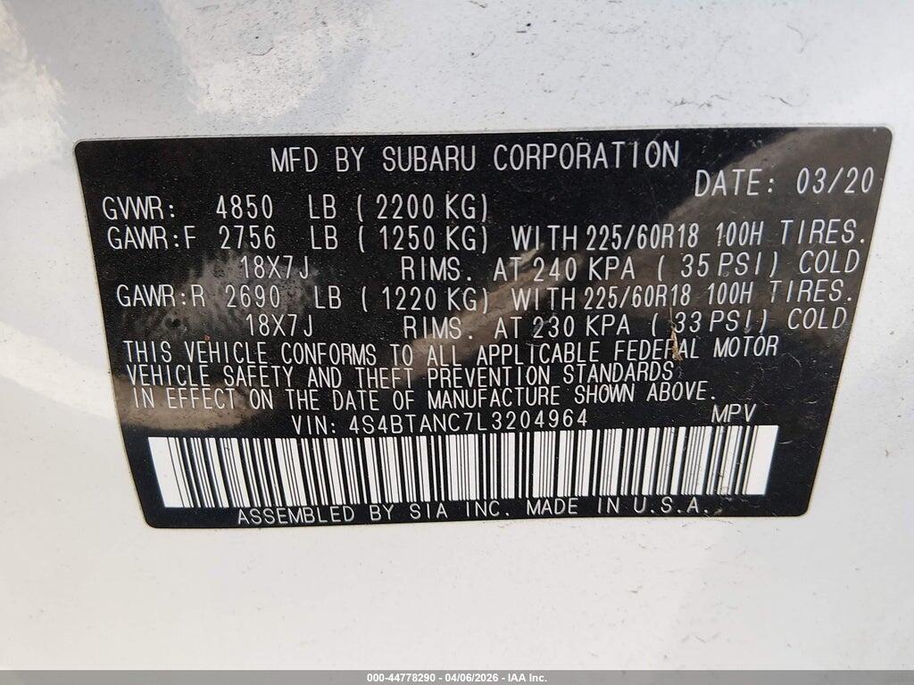 4S4BTANC7L3204964 2020 SUBARU OUTBACK photo no. 9