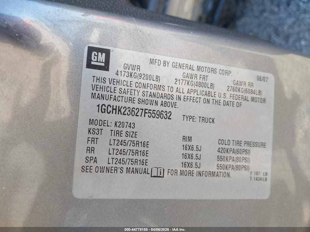 1GCHK23627F559632 2007 CHEVROLET SILVERADO 2500HD photo no. 9