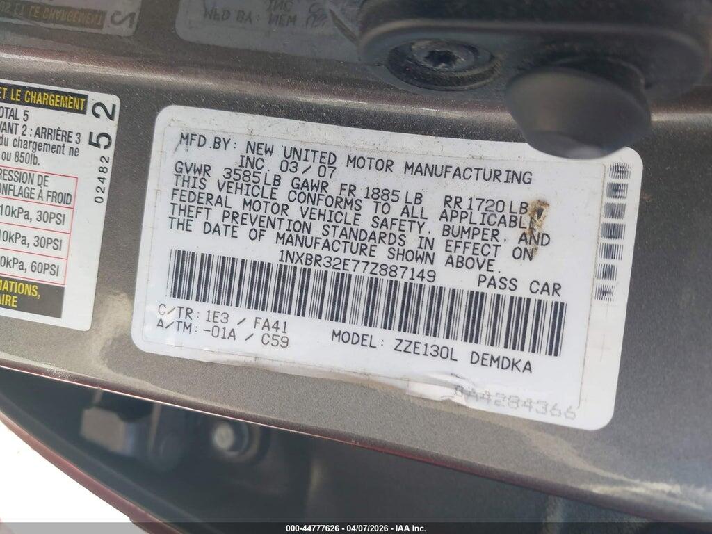 1NXBR32E77Z887149 2007 TOYOTA COROLLA photo no. 9