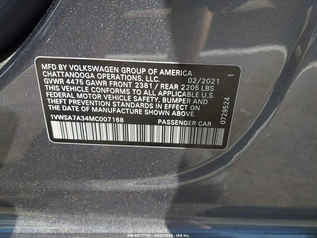 1VWSA7A34MC007168 2021 VOLKSWAGEN PASSAT photo no. 9