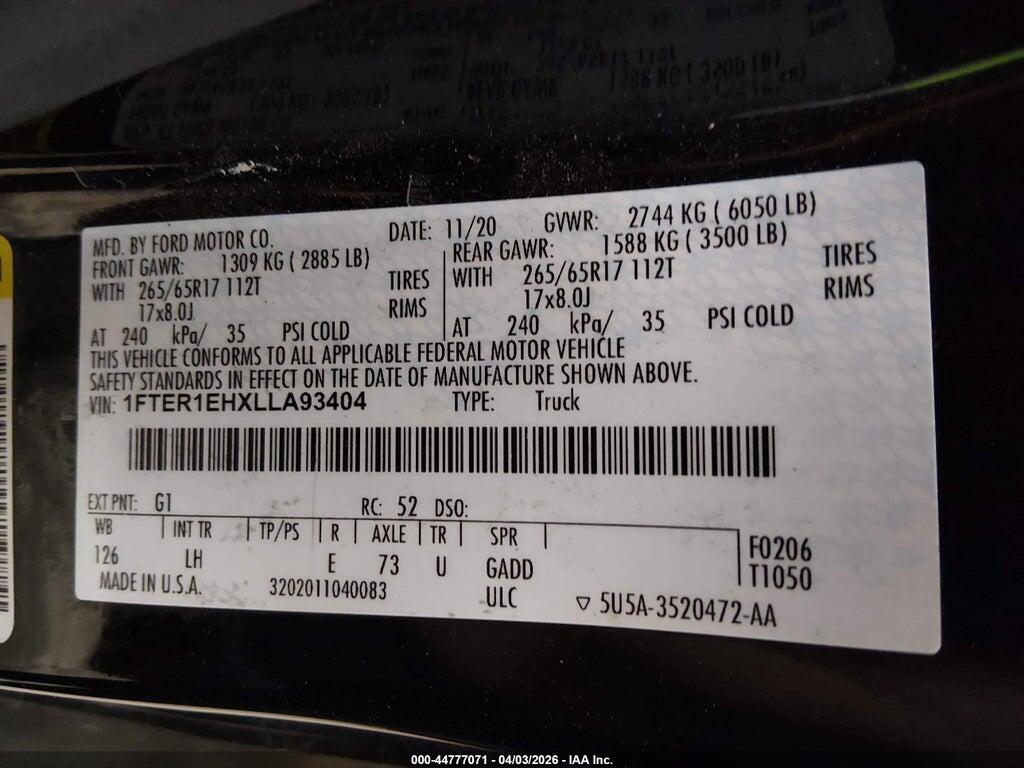 1FTER1EHXLLA93404 2020 FORD RANGER photo no. 9