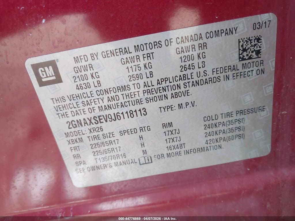 2GNAXSEV9J6118113 2018 CHEVROLET EQUINOX photo no. 9