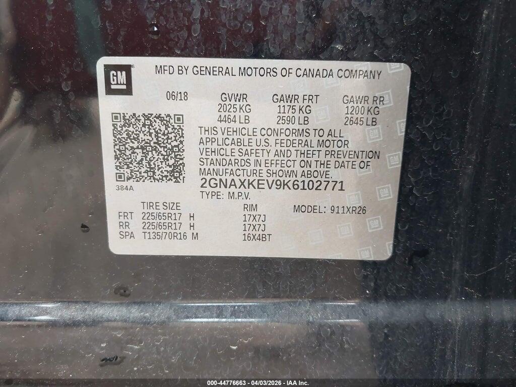 2GNAXKEV9K6102771 2019 CHEVROLET EQUINOX photo no. 9