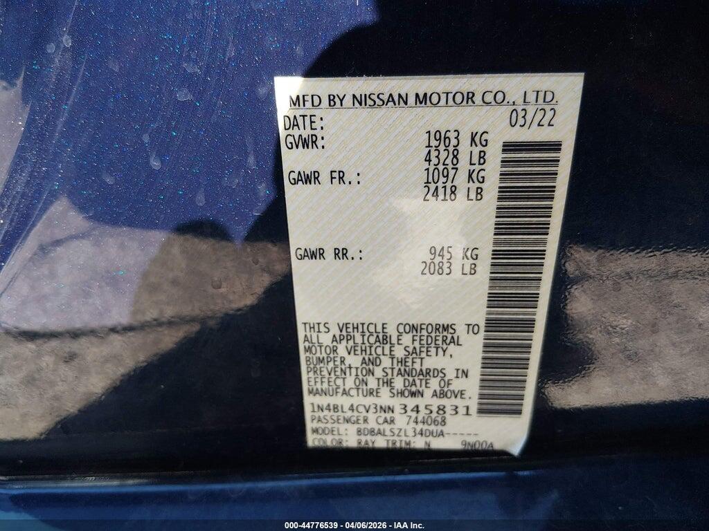 1N4BL4CV3NN345831 2022 NISSAN ALTIMA photo no. 9