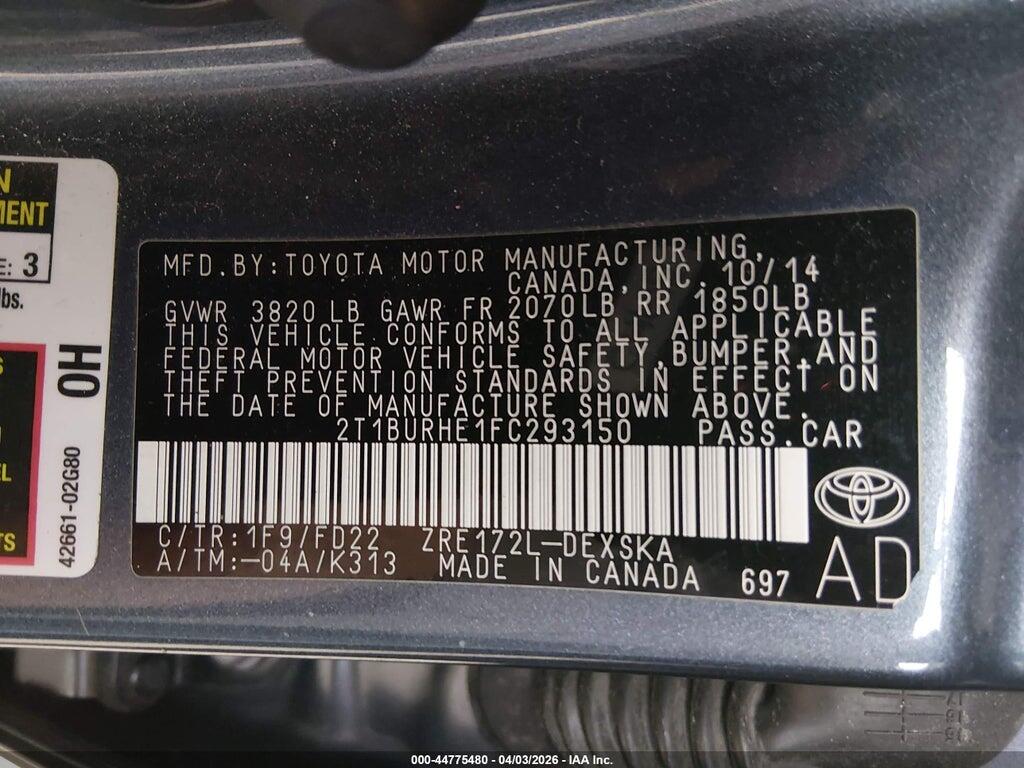 2T1BURHE1FC293150 2015 TOYOTA COROLLA photo no. 9