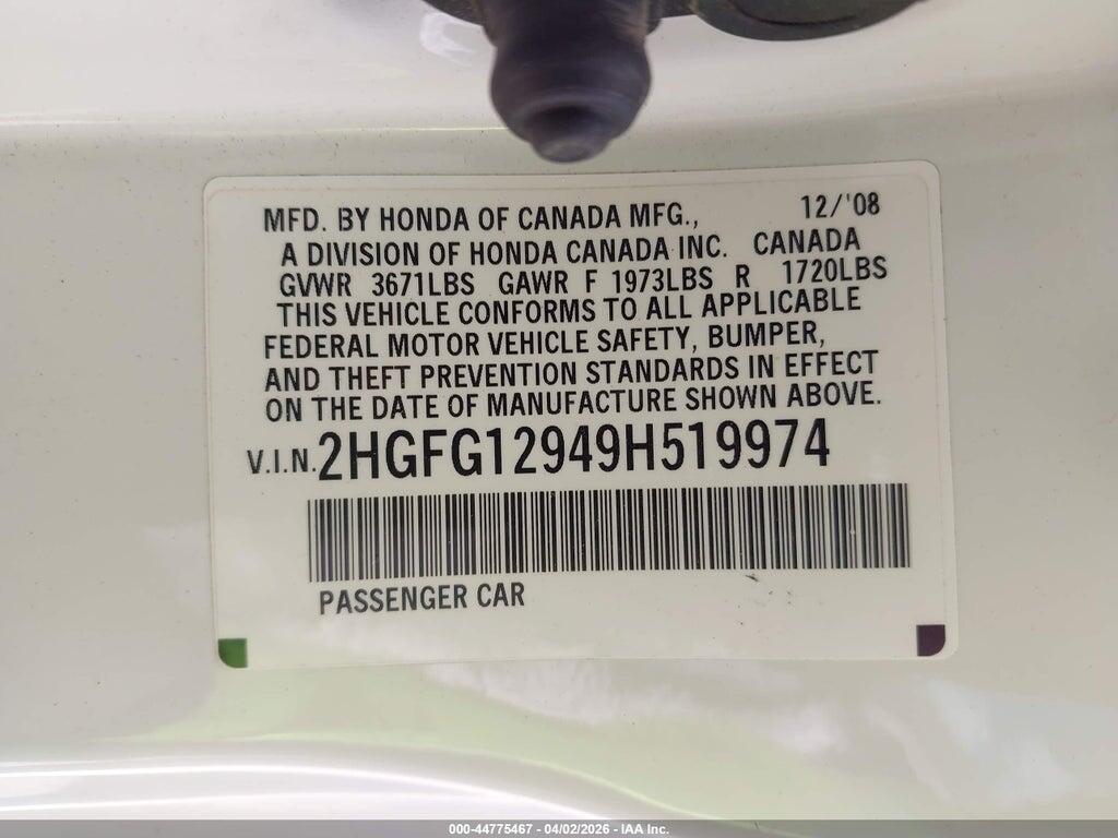 2HGFG12949H519974 2009 HONDA CIVIC photo no. 9