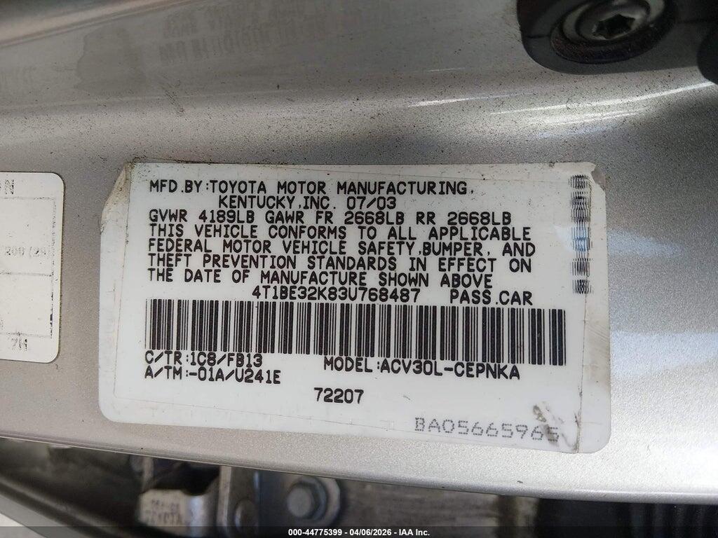 4T1BE32K83U768487 2003 TOYOTA CAMRY photo no. 9