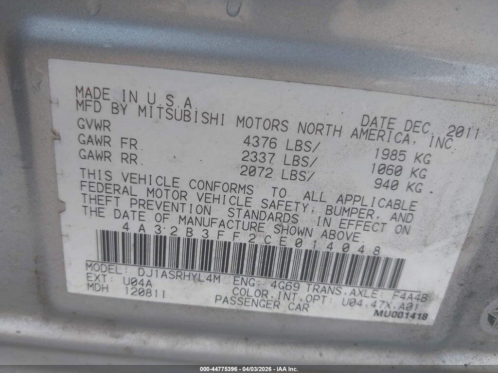 4A32B3FF2CE014048 2012 MITSUBISHI GALANT photo no. 9