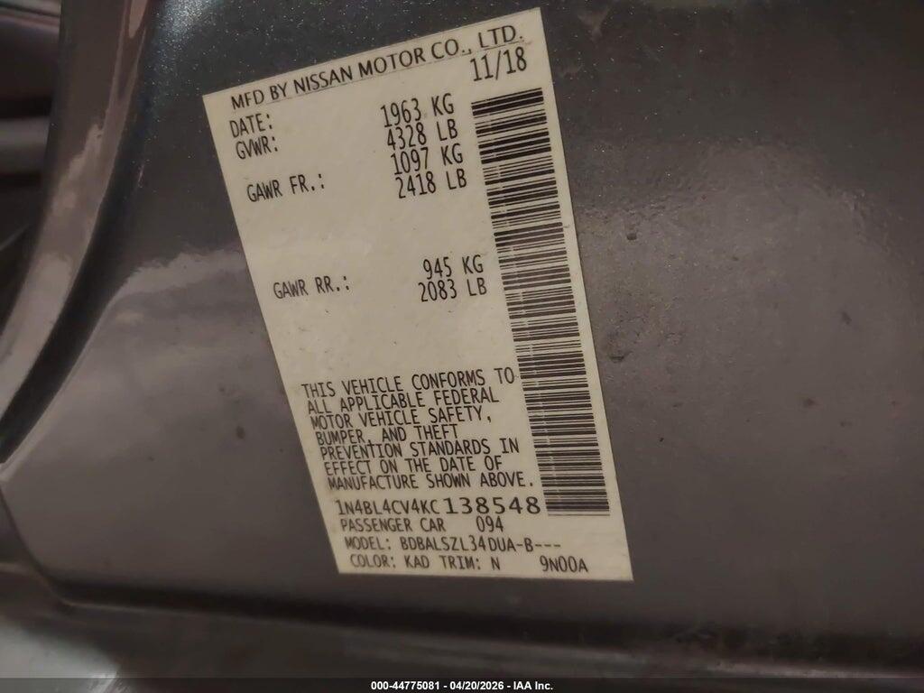 1N4BL4CV4KC138548 2019 NISSAN ALTIMA photo no. 9