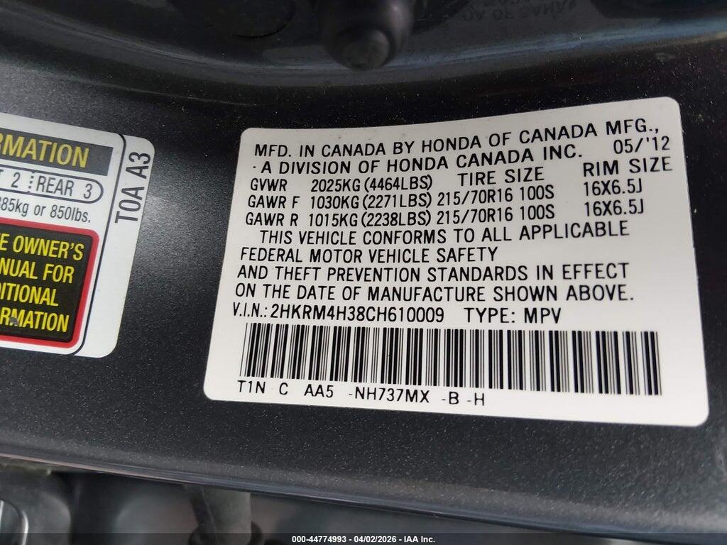 2HKRM4H38CH610009 2012 HONDA CR-V photo no. 9
