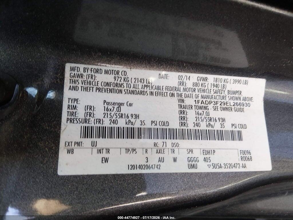 1FADP3F29EL266930 2014 FORD FOCUS photo no. 9
