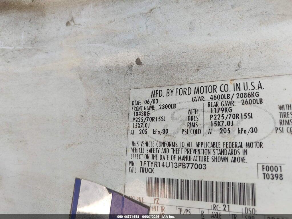 1FTYR14U13PB77003 2003 FORD RANGER photo no. 9