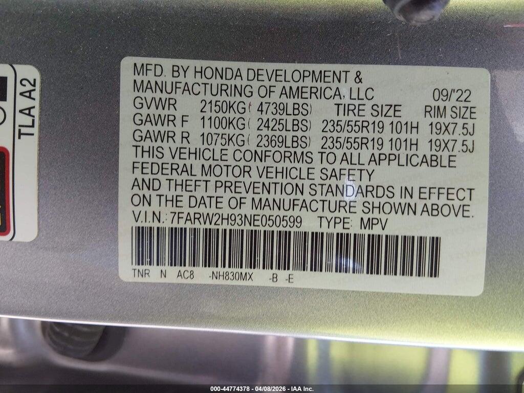 7FARW2H93NE050599 2022 HONDA CR-V photo no. 9