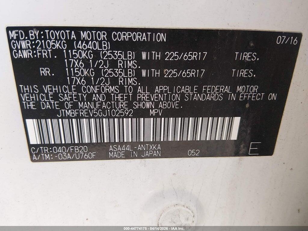 JTMBFREV5GJ102592 2016 TOYOTA RAV4 photo no. 9