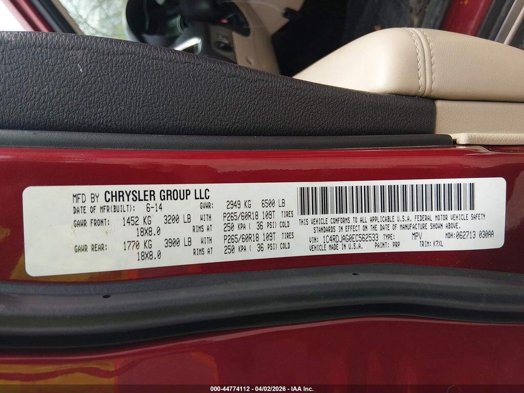 1C4RDJAG0EC562533 2014 DODGE DURANGO photo no. 9