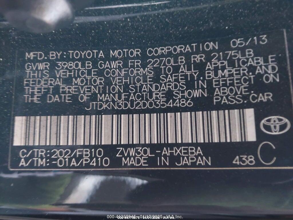 JTDKN3DU2D0354486 2013 TOYOTA PRIUS photo no. 9