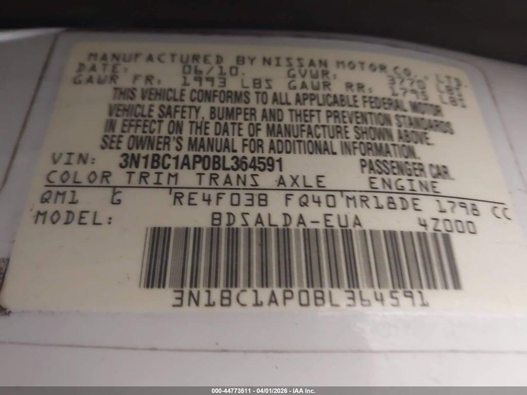 3N1BC1AP0BL364591 2011 NISSAN VERSA photo no. 9