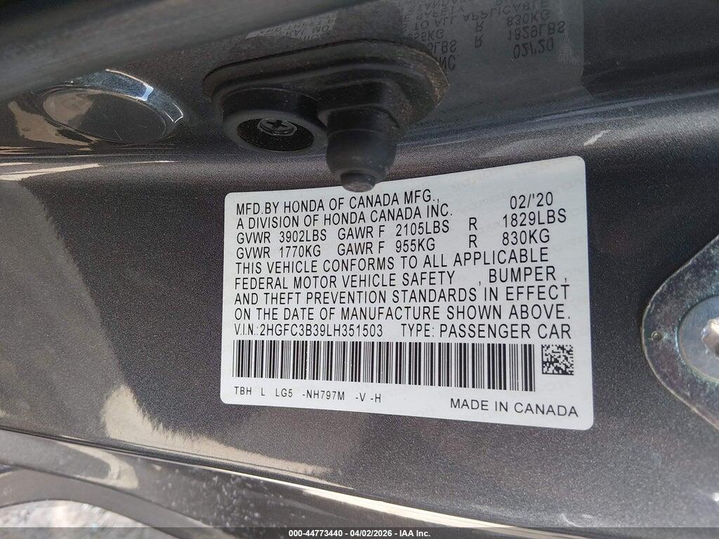 2HGFC3B39LH351503 2020 HONDA CIVIC photo no. 9