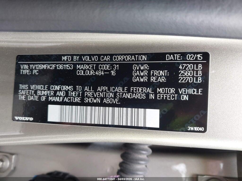 YV126MFK2F1361153 2015 VOLVO S60 photo no. 9