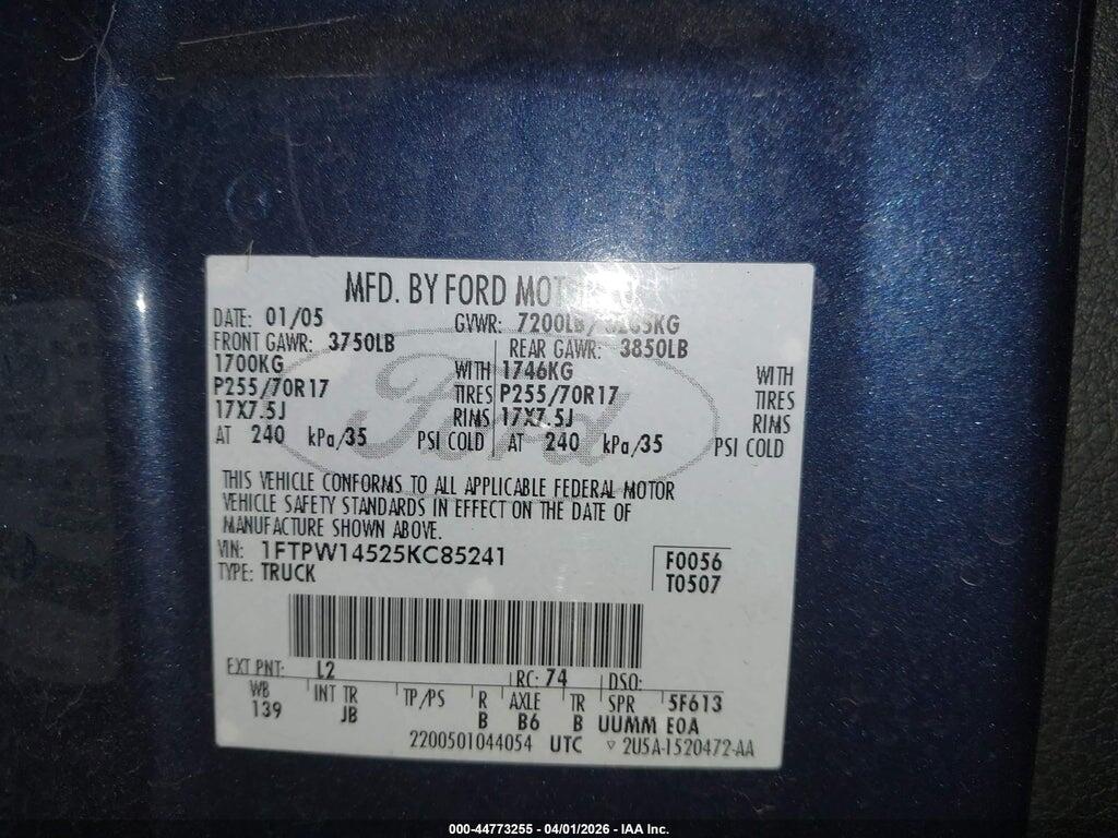 1FTPW14525KC85241 2005 FORD F-150 photo no. 9