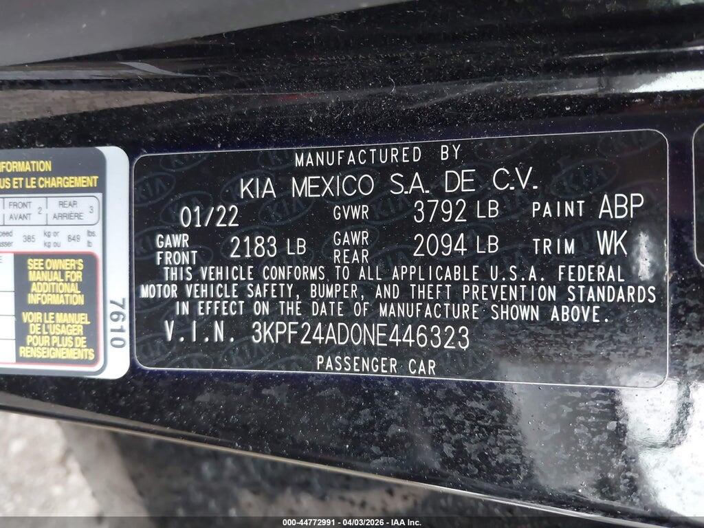 3KPF24AD0NE446323 2022 KIA FORTE photo no. 9