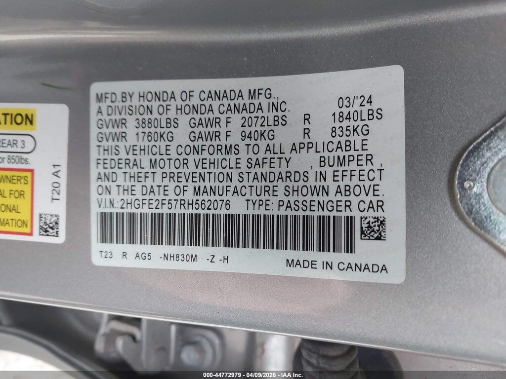 2HGFE2F57RH562076 2024 HONDA CIVIC photo no. 9