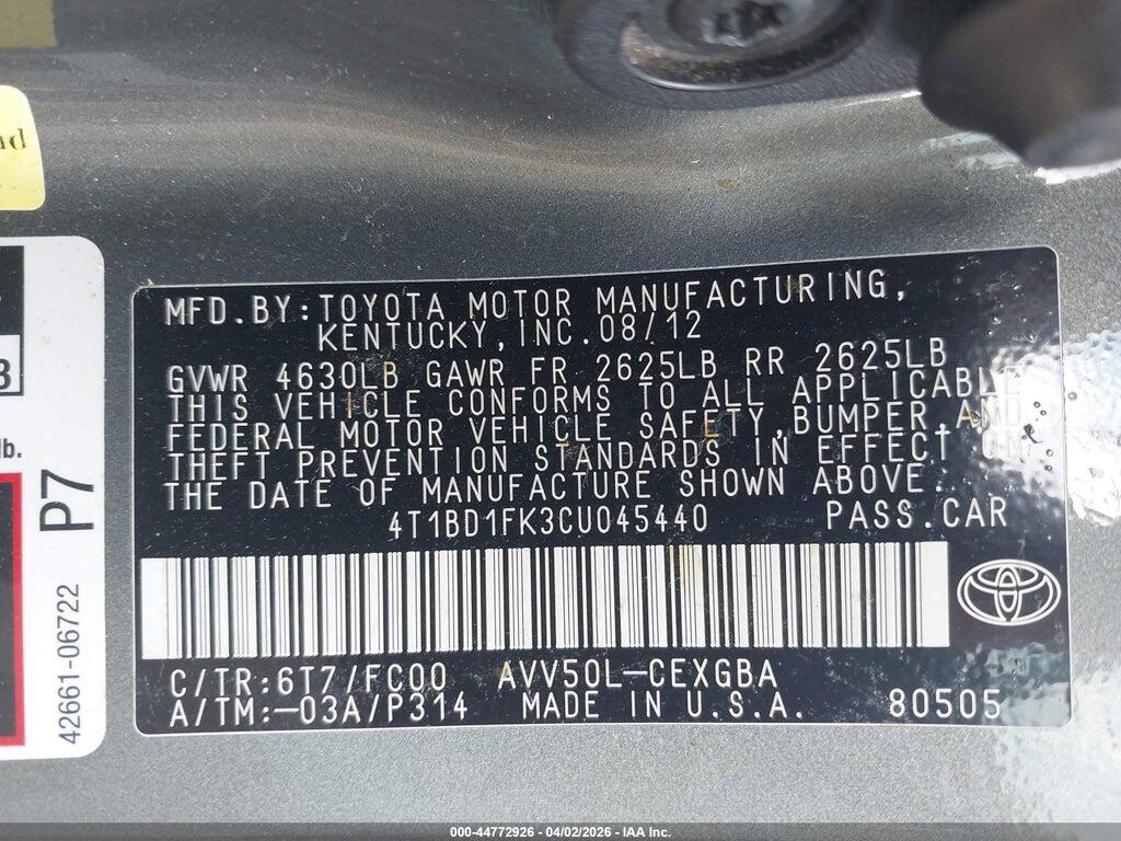 4T1BD1FK3CU045440 2012 TOYOTA CAMRY HYBRID photo no. 9