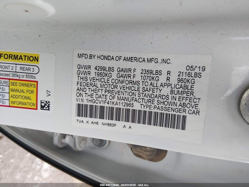 1HGCV1F41KA112965 2019 HONDA ACCORD photo no. 9