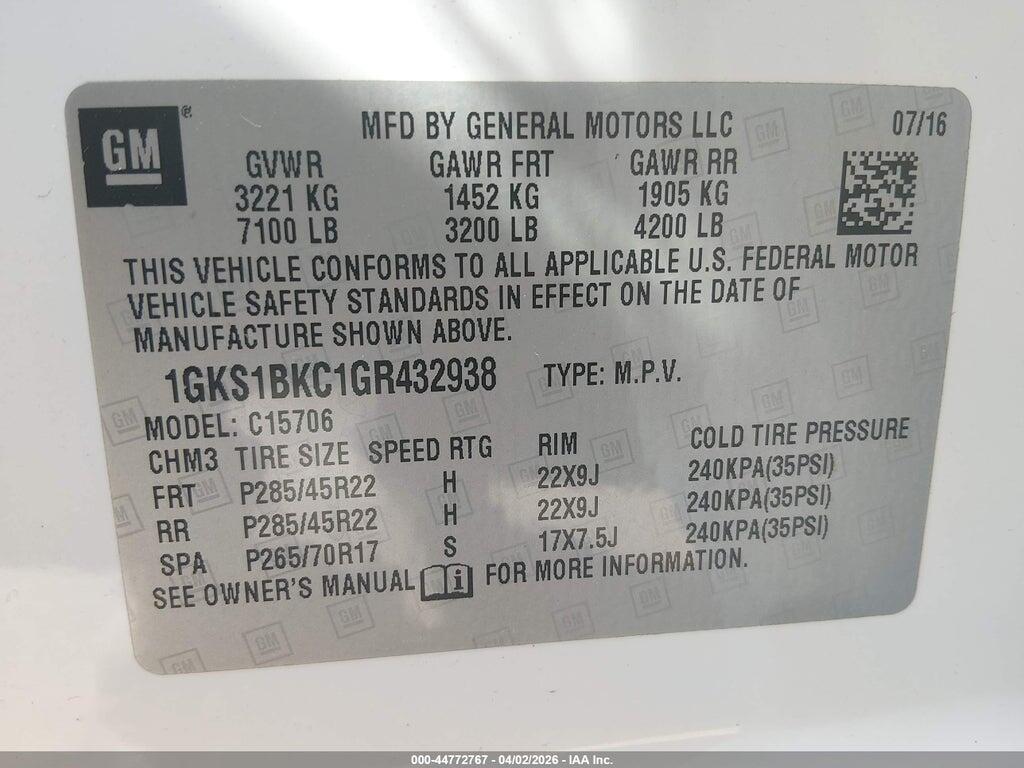 1GKS1BKC1GR432938 2016 GMC YUKON photo no. 9