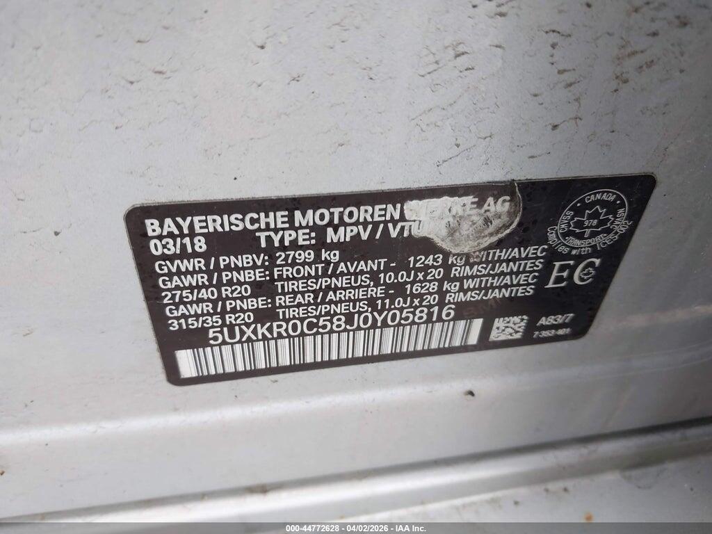 5UXKR0C58J0Y05816 2018 BMW X5 photo no. 9