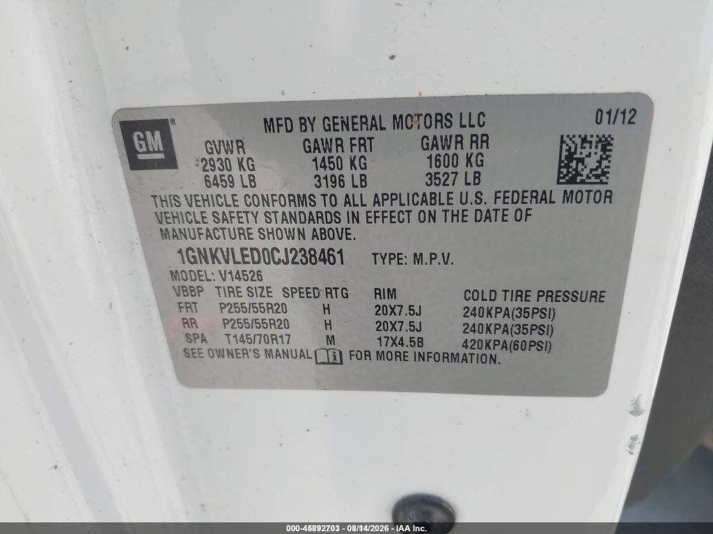 1GNKVLED0CJ238461 2012 CHEVROLET TRAVERSE photo no. 9